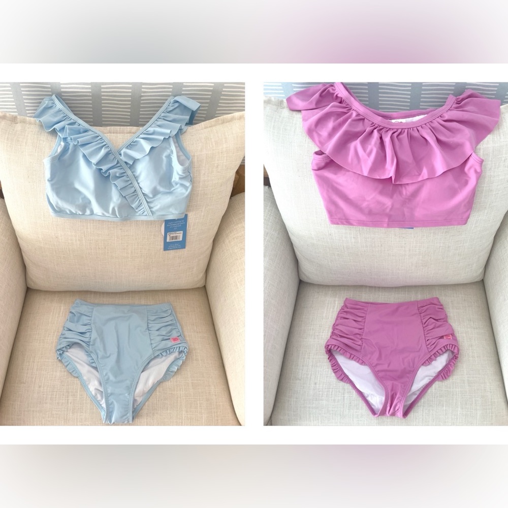 NWT Tween Rufflebutts Girls Size 16 Pink Scoop + Powder Blue Sweetheart Tankinis